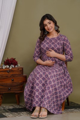 CLOTHYFUSION Women Printed A-line Kurta(Purple)