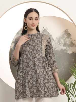 Span Women Printed A-line Kurta(Brown)