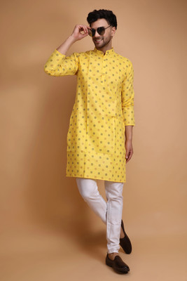 DARKCHILL Men Printed Straight Kurta(Yellow)