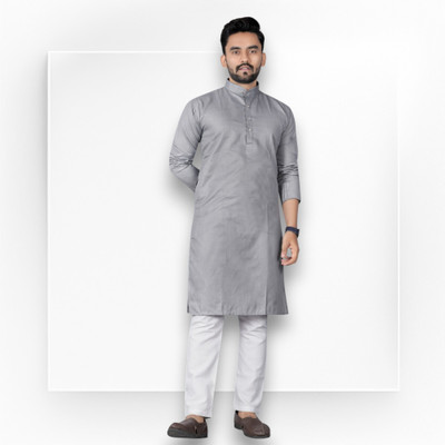 ETHNICSUTRA Men Solid Straight Kurta(Grey)