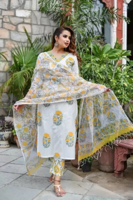 Nyalkaran Women Printed A-line Kurta(Yellow)