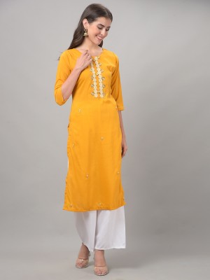 Dollar Missy Women Self Design Straight Kurta(Yellow)