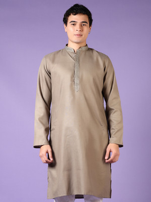 V-MART Men Solid A-line Kurta(Beige)