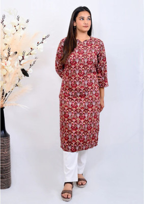 brozzo Women Floral Print A-line Kurta(Maroon)