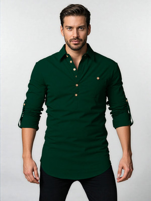 DaReal Men Solid Straight Kurta(Dark Green)