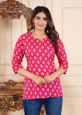 Nawalsa Women Printed Straight Kurta(Pink)