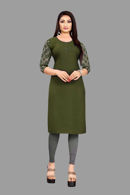 Coft Women Solid Straight Kurta(Green)