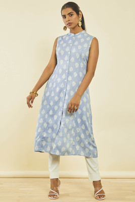 soch Women Printed A-line Kurta(Blue)