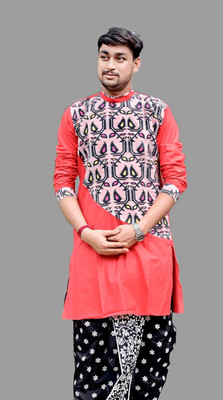 AMIT ONLINE Men Self Design Ethnic Dress Kurta(Red)