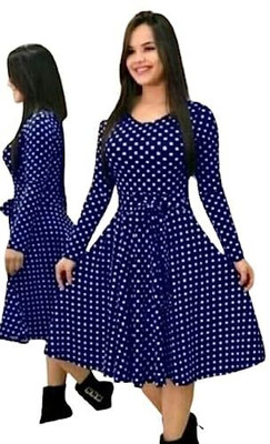 HI FI NX Women Polka Print Ethnic Dress Kurta(Blue)