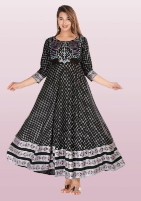 Well style Women Printed Anarkali Kurta(Black)