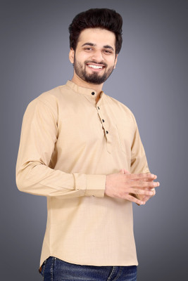 SPOQUE Men Solid Straight Kurta(Beige)