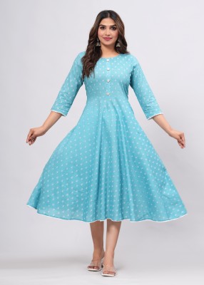 BST TEXTILES Women Printed Anarkali Kurta(Light Blue, White)