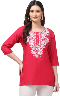 AK Creation Women Embroidered Asymmetric Kurta(Black)