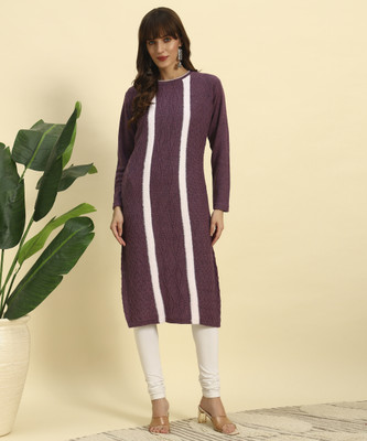 CANBLAR Women Self Design Straight Kurta(Purple)