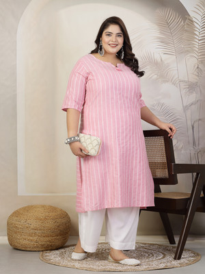 Little More By Stylum Women Self Design Straight Kurta(Pink)