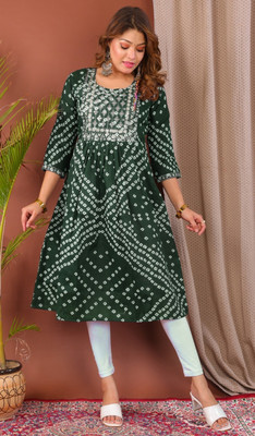 PARTH FASHIONS Women Self Design A-line Kurta(Green)