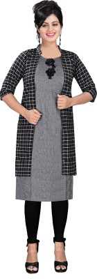 HouseOfCommon Women Printed Straight Kurta(Black, Grey, White)