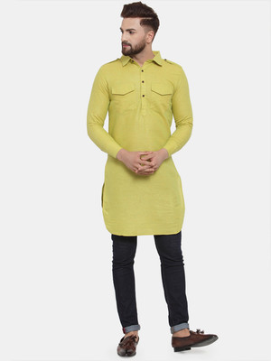 Sayesha Men Solid Pathani Kurta(Yellow)