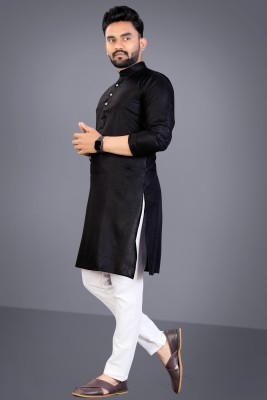 KESHAV Men Solid Straight Kurta(Black)