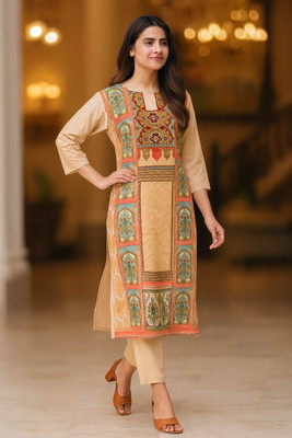 PraMil Creation Women Printed Straight Kurta(Pink)