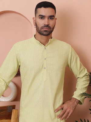 ANOUK Men Embroidered Straight Kurta(Yellow)