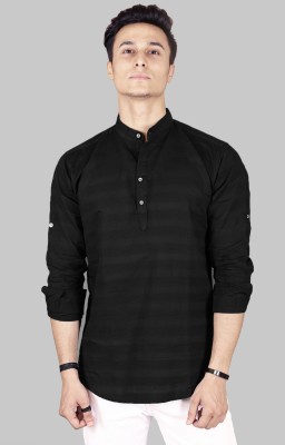 FUBAR Men Striped Straight Kurta(Black)