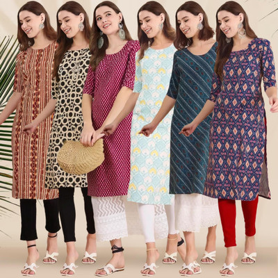 1 Stop Fashion Women Printed Straight Kurta(Multicolor)