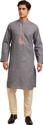 ARCH ELEMENTS Men Embroidered Straight Kurta(Grey)