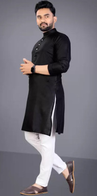 Shree Dutt Creation Men Solid Straight Kurta(Black)