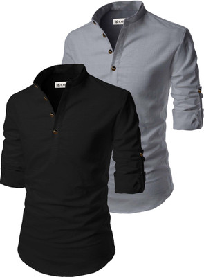 RAREMARK Men Solid Straight Kurta(Grey)