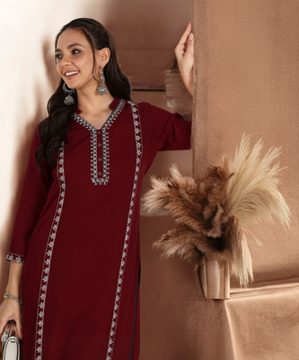 VINH FASHION Women Embroidered A-line Kurta(Multicolor)