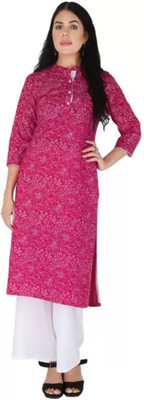 HouseOfCommon Women Floral Print Straight Kurta(Pink)