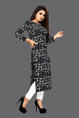 Tashvi Creation Women Printed Straight Kurta(Black)