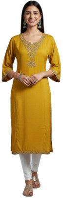 Freestyle Women Embroidered A-line Kurta(Dark Blue)