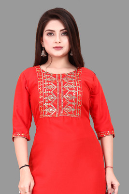 ANITA LYCRA Women Embroidered A-line Kurta(Red)