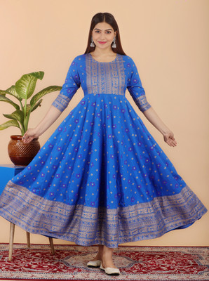 CHARVI CREATION Women Printed Anarkali Kurta(Blue)