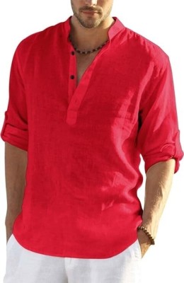 Edin Men Solid A-line Kurta(Red)