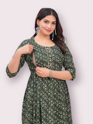 Gora Laxmi Women Embroidered Anarkali Kurta(Green)