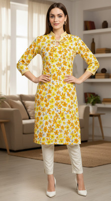 pinkwhite Women Floral Print Straight Kurta(Multicolor)