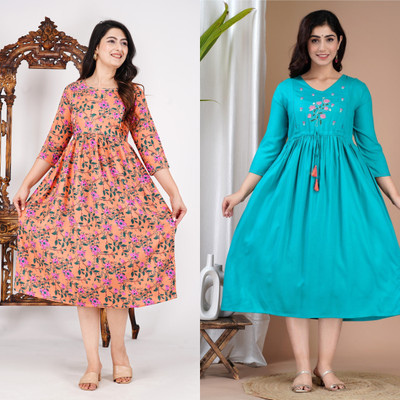 simran Women Floral Print Anarkali Kurta(Multicolor)