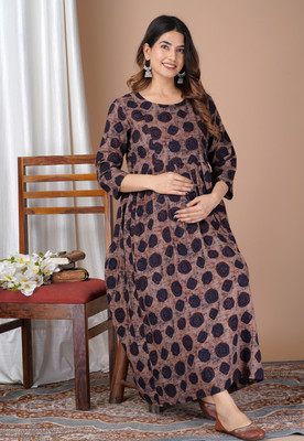 AI PrintBarn Women Printed Anarkali Kurta(Brown)