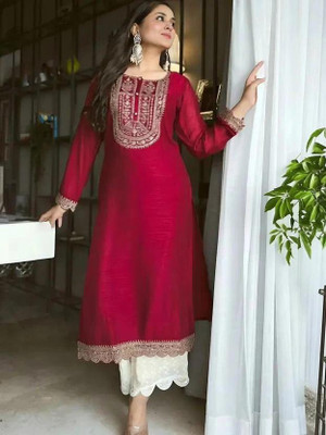 RARE THREAD Women Embroidered A-line Kurta(Multicolor)