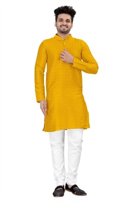 Shree Dutt Creation Men Solid Straight Kurta(Yellow)