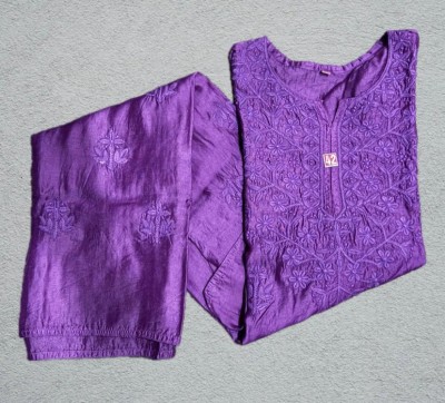 Beauty Chikan handicraft Women Embroidered A-line Kurta(Purple)