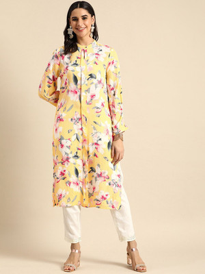 Sangria Women Floral Print Straight Kurta(Multicolor)