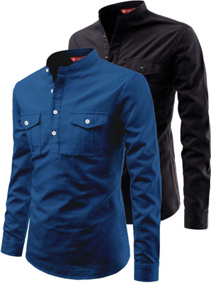 Yugnik Men Solid A-line Kurta(Blue)
