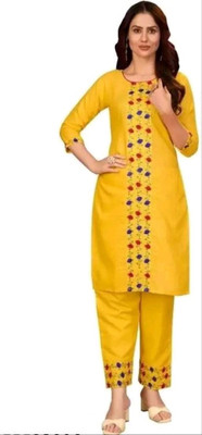 NYALKARAN CREATION Women Embroidered A-line Kurta(Yellow)