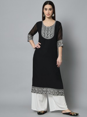 Marry Women Embroidered A-line Kurta(Black)