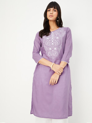 MAX Women Embroidered Straight Kurta(Purple)